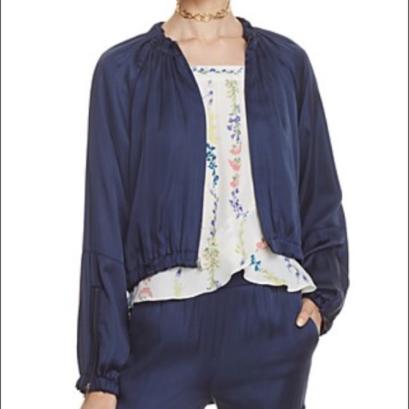 BCBGMaxAzria Cruz Blouson Sateen Navy Blue Bomber Style Jacket size S NWT - Picture 1 of 9